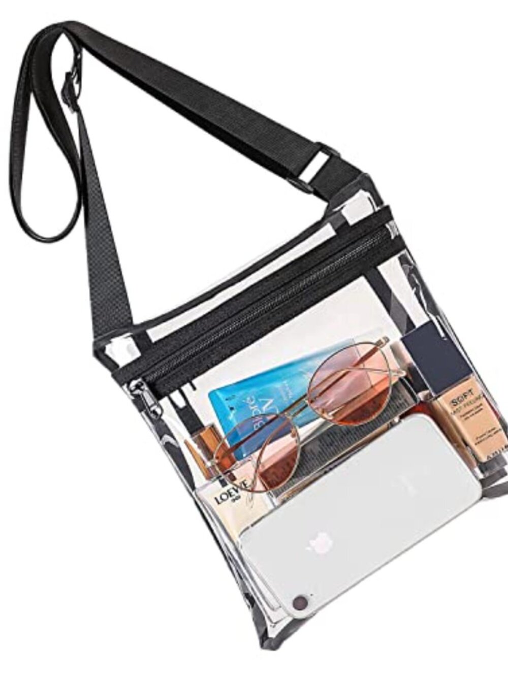 Clear TPU Crossbody Bag Stadium Approved Zip Shoulder Bag with Inner Pocket